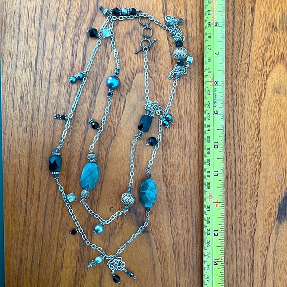 Silver and onyx long necklace - Picture 1 of 6